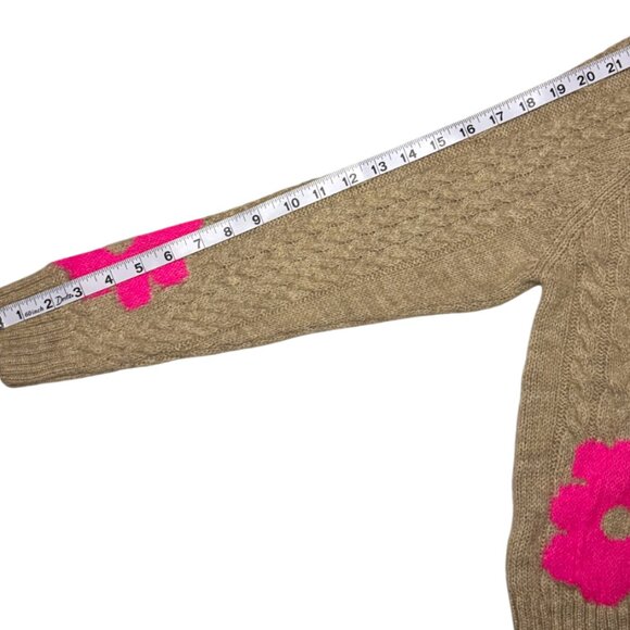 NWT Anthropologie Maeve Cable Knit Floral Sweater Tan Pink Flowers S Retail $128 - Picture 5 of 8